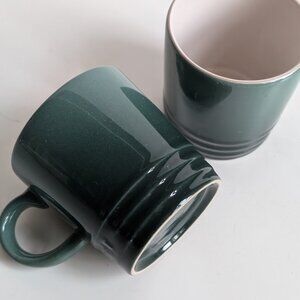 Set of 2 Le Creuset Espresso Mugs Small Dark Green Ceramic Cups 100ml